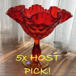 VINTAGE FENTON AMBERINA THUMBPRINT CANDY DISH GLOW